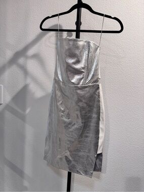 Mason Silver Metallic Strapless Mini leather